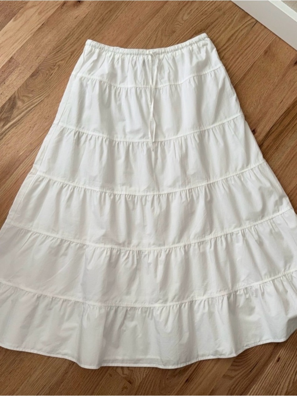 Joie Cotton Blend Tiered White Midi Skirt Elastic Waist Pull on Style Medium